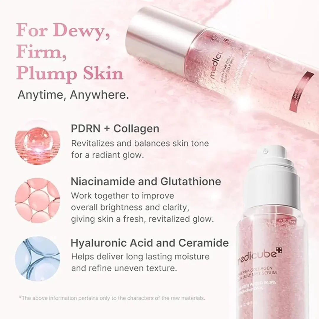 Medicube PDRN Pink Collagen Glow Jelly Mist Serum - 100ml - Hydrating and Firming Facial Spray